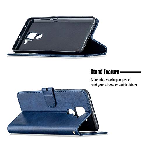 OOPKINS Case for Xiaomi Redmi Note 9 Book Type Cover Luxury Two-Color Cow Leather Magnetic Wallet Case Card Slots Kickstand Flip Shockproof Protective Cover for Redmi Note 9 / Redmi 10X 4G Blue HX