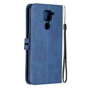 OOPKINS Case for Xiaomi Redmi Note 9 Book Type Cover Luxury Two-Color Cow Leather Magnetic Wallet Case Card Slots Kickstand Flip Shockproof Protective Cover for Redmi Note 9 / Redmi 10X 4G Blue HX