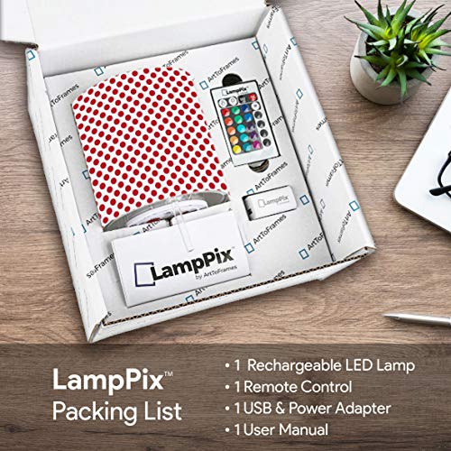 5x7 Inch LED Desk Lamp - Light Red Dots Custom Canvas Printed Table Light 16 Colors - 5 Level Dimmer - 4 Lighting Effects - Rechargeable Light - Remote Control. by LampPix Made in The USA.