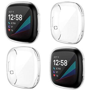 nanw 4-pack screen protector case compatible with fitbit sense/versa 3, soft tpu plated bumper full cover protective cases for sense smartwatch [scratch-proof]