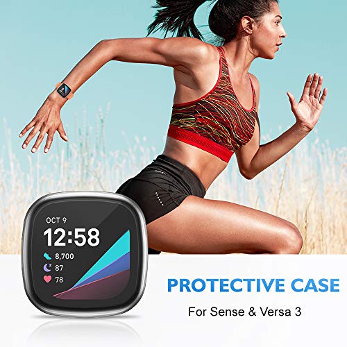 NANW 4-Pack Screen Protector Case Compatible with Fitbit Sense/Versa 3, Soft TPU Plated Bumper Full Cover Protective Cases for Sense Smartwatch [Scratch-Proof]