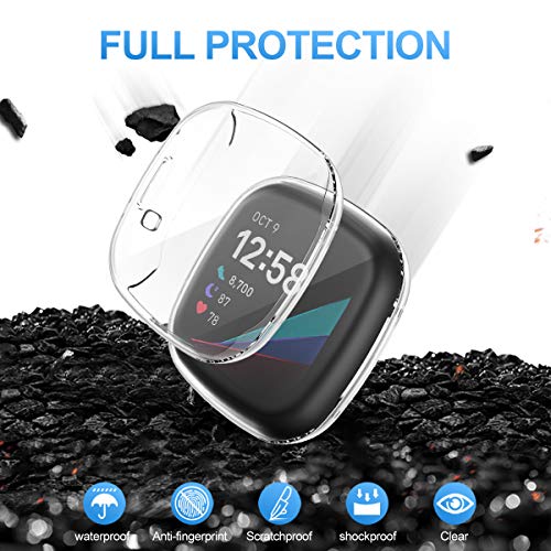 NANW 4-Pack Screen Protector Case Compatible with Fitbit Sense/Versa 3, Soft TPU Plated Bumper Full Cover Protective Cases for Sense Smartwatch [Scratch-Proof]