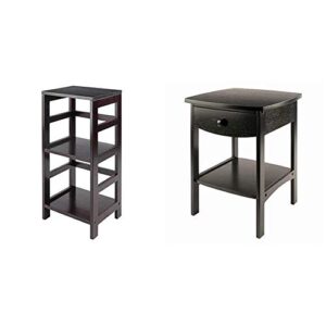winsome leo model name shelving, tall, espresso & wood claire accent table, black