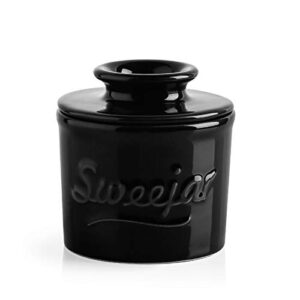 sweejar porcelain butter crock keeper, french butter dish keeps the butter fresh soft & spreadable, serving butter easy for bread lovers breakfast kitchen counter (black)