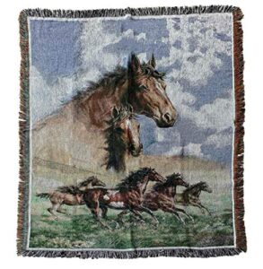 ez.enjoy western galloping horse woven tapestry throw blanket with fringe 50x60 inches