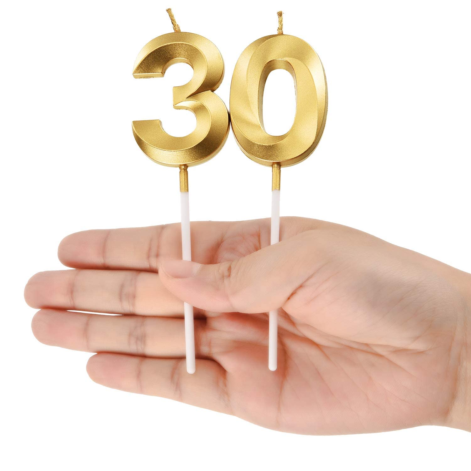 30th Birthday Candles Cake Numeral Candles Happy Birthday Cake Topper Decoration for Birthday Party Wedding Anniversary Celebration Supplies (Gold)