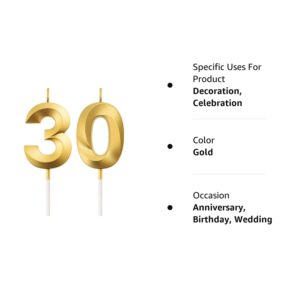 30th Birthday Candles Cake Numeral Candles Happy Birthday Cake Topper Decoration for Birthday Party Wedding Anniversary Celebration Supplies (Gold)