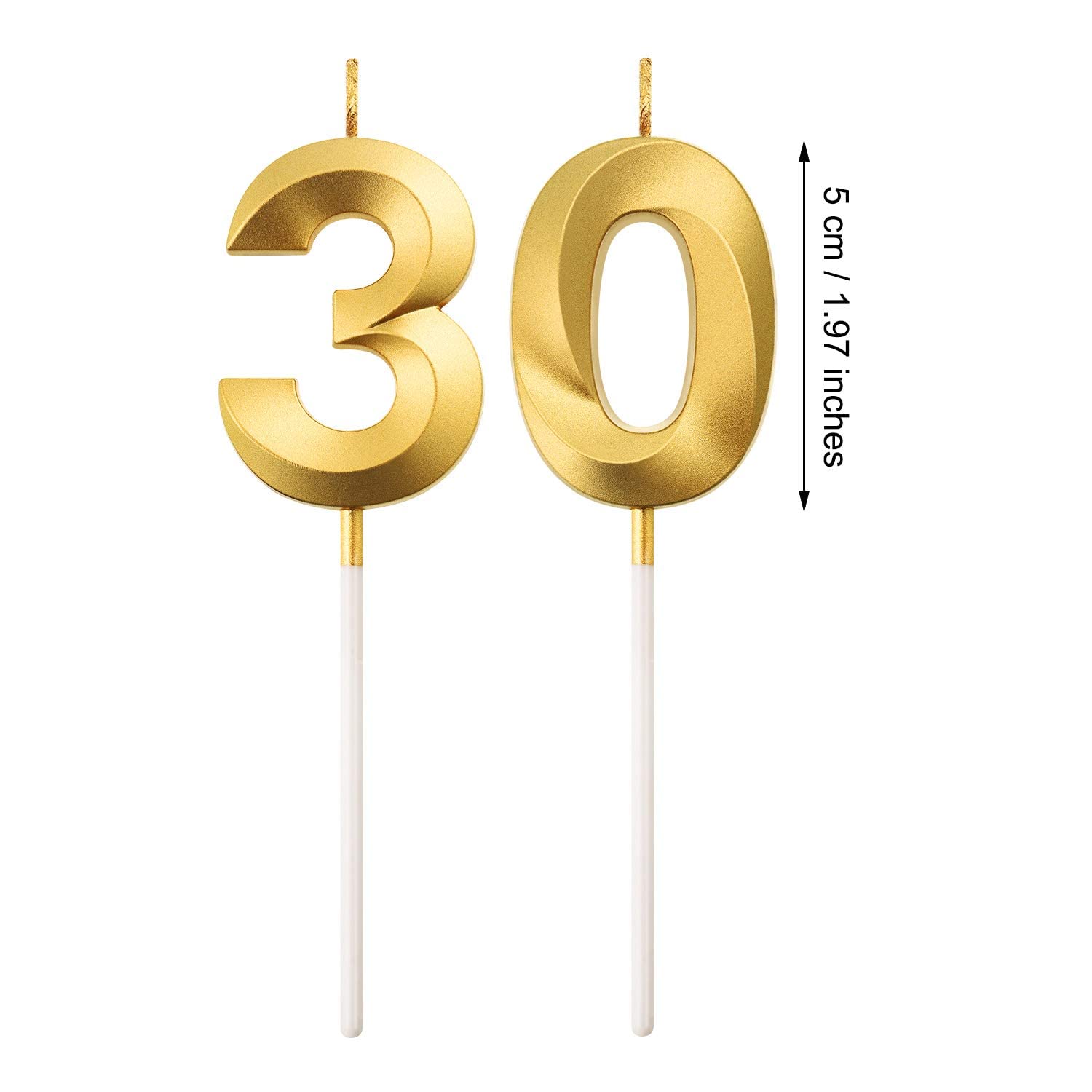 30th Birthday Candles Cake Numeral Candles Happy Birthday Cake Topper Decoration for Birthday Party Wedding Anniversary Celebration Supplies (Gold)