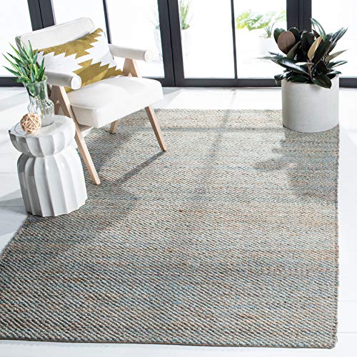 SAFAVIEH Natural Fiber Collection 9' x 12' Teal NF827A Handmade Farmhouse Premium Jute Area Rug