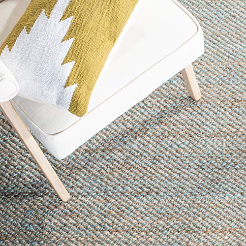 SAFAVIEH Natural Fiber Collection 9' x 12' Teal NF827A Handmade Farmhouse Premium Jute Area Rug