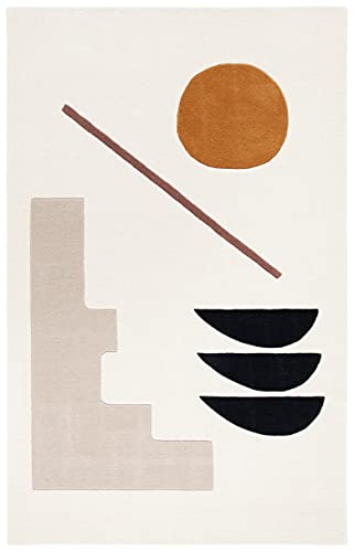 SAFAVIEH Fifth Avenue Collection 5' x 8' Ivory / Brown FTV115A Handmade Mid-Century Modern Abstract Wool Area Rug