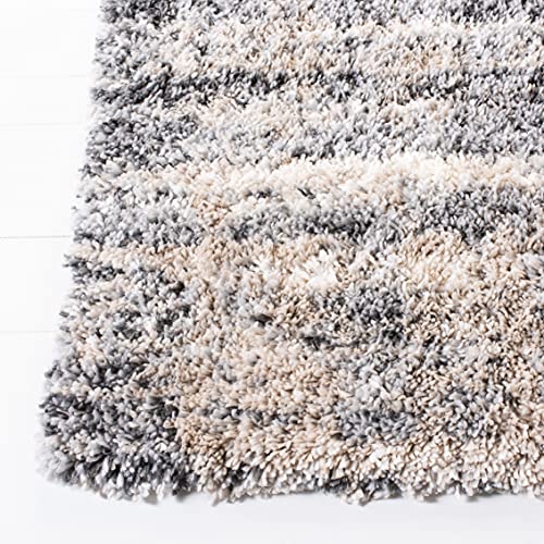 SAFAVIEH Fontana Shag Collection 6'7" x 9' Grey/Ivory FNT856G Modern Non-Shedding Living Room Bedroom Dining Room Entryway Plush 2-inch Thick Area Rug