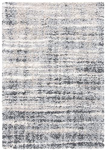 SAFAVIEH Fontana Shag Collection 6'7" x 9' Grey/Ivory FNT856G Modern Non-Shedding Living Room Bedroom Dining Room Entryway Plush 2-inch Thick Area Rug