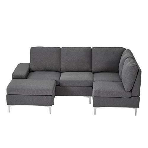 Esright Sectional Sofa with Ottoman, Convertible Sectional Sofa with Armrest Storage, Sectional Sofa Corner Couches for Living Room & Apartment, Gray Fabric