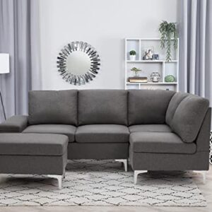 Esright Sectional Sofa with Ottoman, Convertible Sectional Sofa with Armrest Storage, Sectional Sofa Corner Couches for Living Room & Apartment, Gray Fabric