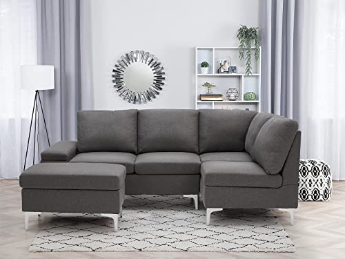 Esright Sectional Sofa with Ottoman, Convertible Sectional Sofa with Armrest Storage, Sectional Sofa Corner Couches for Living Room & Apartment, Gray Fabric
