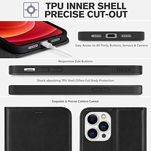 TUCCH Wallet Case Compatible with iPhone 12 Pro Max 5G 6.7", PU Leather Card Slot Kickstand [Protective TPU Interior Case], RFID Blocking Magnetic Flip Cover for iPhone 12 Pro Max 6.7", Black