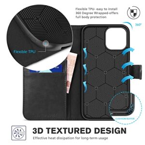 TUCCH Wallet Case Compatible with iPhone 12 Pro Max 5G 6.7", PU Leather Card Slot Kickstand [Protective TPU Interior Case], RFID Blocking Magnetic Flip Cover for iPhone 12 Pro Max 6.7", Black