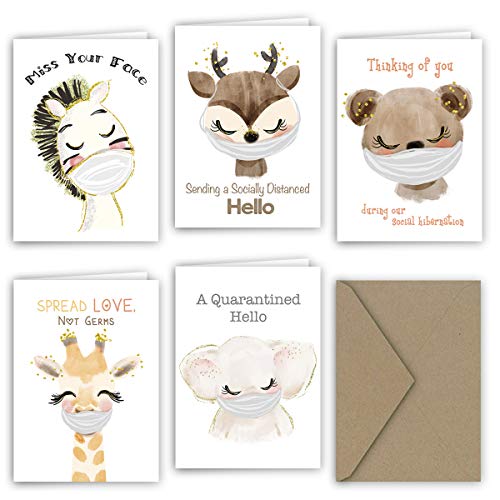 Paper Frenzy Masked Animals Quarantine Notes for Social Distancing Greeting Cards - 5 Different Designs (5 Cards per Design - 25 Total Cards)