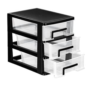 besportble three-layer plastic drawer type closet portable storage cabinet multifunction storage rack organizer furniture (black and transparent)