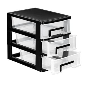 BESPORTBLE Three-layer Plastic Drawer Type Closet Portable Storage Cabinet Multifunction Storage Rack Organizer Furniture (Black and Transparent)