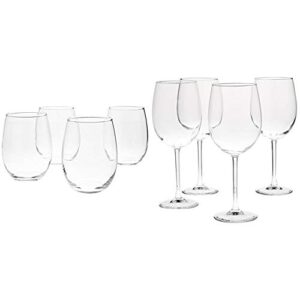 amazon basics stemless wine glasses (set of 4), 15 oz & all-purpose wine glasses, 19-ounce, set of 4