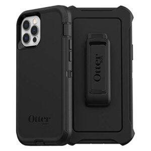 otterbox iphone 12 and 12 pro defender series case - single unit ships in polybag, ideal for business customers - black, rugged & durable, with port protection, includes holster clip kickstand