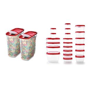 rubbermaid premium modular food lids | 2-pack | 18-cup stacking, space saving plastic storage containers & lids food storage containers, set of 21 (42 pieces total), racer red