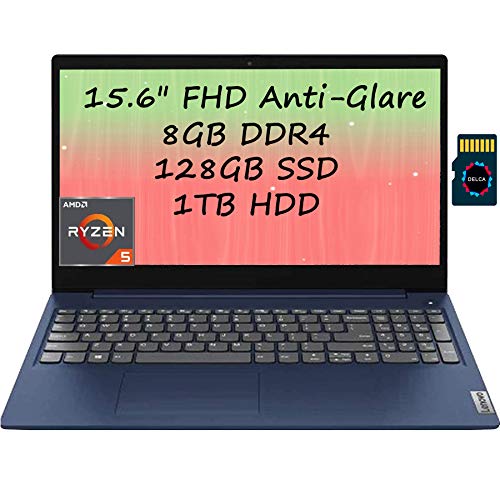 Lenovo IdeaPad 3 Newest Laptop Computer I 15.6" FHD Anti-Glare I AMD Hexa-Core Ryzen 5 4500U(> i7-8550U) I 8GB DDR4 128GB SSD 1TB HDD I Dolby Audio HDMI Win10 + 32GB Micro SD Card