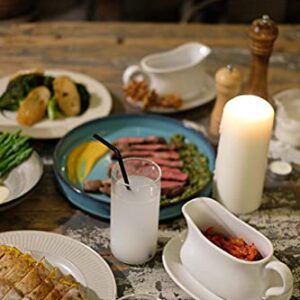 LE TAUCI 17oz Gravy Boat with Saucer Stand, Set of 2, Ceramic Sauce Boat with Tray for Salad Dressings, Creamer, Broth, Black Pepper, White