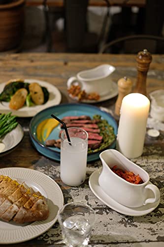 LE TAUCI 17oz Gravy Boat with Saucer Stand, Set of 2, Ceramic Sauce Boat with Tray for Salad Dressings, Creamer, Broth, Black Pepper, White