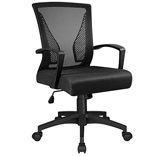 Tuoze Ergonomic Office Mid Back Mesh Chair Swivel Desk Chair Lumbar Support Computer Chair with Armrest (Black)