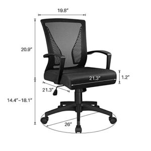 Tuoze Ergonomic Office Mid Back Mesh Chair Swivel Desk Chair Lumbar Support Computer Chair with Armrest (Black)