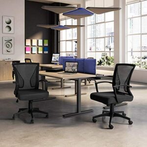 Tuoze Ergonomic Office Mid Back Mesh Chair Swivel Desk Chair Lumbar Support Computer Chair with Armrest (Black)