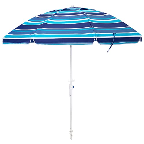 MEWAY 6.5ft Beach Umbrella with Sand Anchor & Tilt Mechanism, Portable UV 50+ Protection, Outdoor Sunshade Umbrella with Carry Bag, for Garden Beach Outdoor