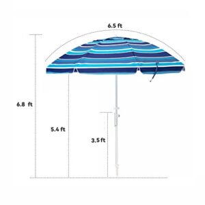 MEWAY 6.5ft Beach Umbrella with Sand Anchor & Tilt Mechanism, Portable UV 50+ Protection, Outdoor Sunshade Umbrella with Carry Bag, for Garden Beach Outdoor