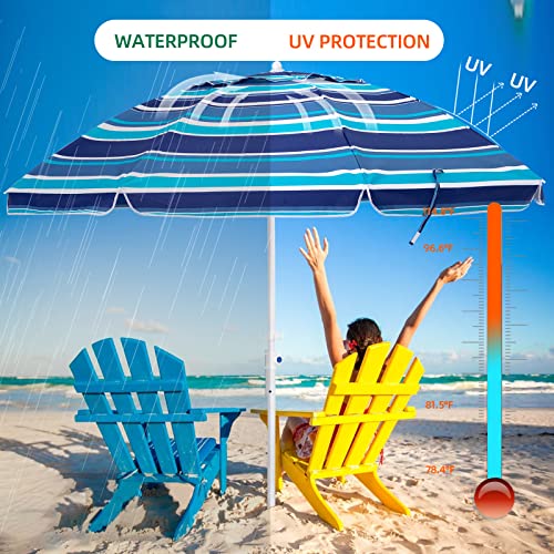 MEWAY 6.5ft Beach Umbrella with Sand Anchor & Tilt Mechanism, Portable UV 50+ Protection, Outdoor Sunshade Umbrella with Carry Bag, for Garden Beach Outdoor