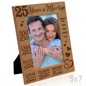 KATE POSH 25 Years of Marriage Engraved Natural Wood Frame, 25th, Husband & Wife, 25 Years Down Forever to Go, Silver Wedding Anniversary (5x7-Vertical)