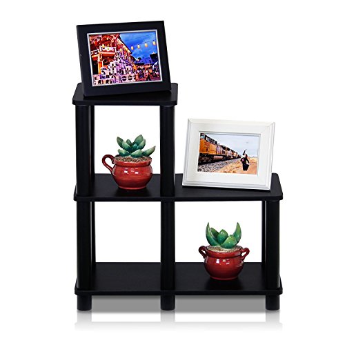 Furinno Jaya Simple Design Bookcase, Walnut & Turn-N-Tube Accent Decorative Shelf, Espresso/Black