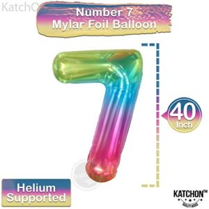 Giant Rainbow Number 7 Balloon - 40 Inch, Rainbow 7 Balloon Number | Jelly 7 Balloons for Birthday Girl | 7 Birthday Balloon, Seven Balloon | 7th Birthday Decorations for Girls | 7th Birthday Balloons