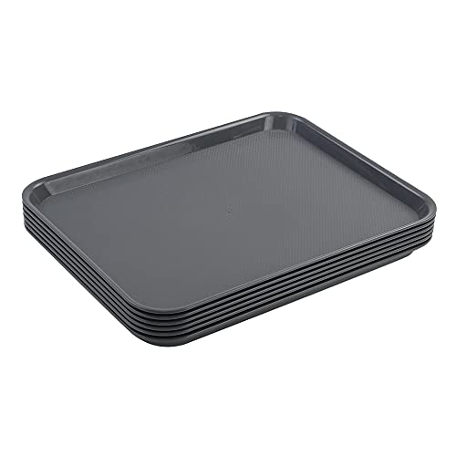 Vcansay Larger Plastic Fast Food Restaurant Serving Trays, Deep Grey, 6 Packs