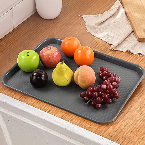 Vcansay Larger Plastic Fast Food Restaurant Serving Trays, Deep Grey, 6 Packs