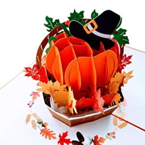 iGifts And Cards Happy Thanksgiving Pumpkin Pop Up Greeting Card - Awesome Thank You Gift, Family Celebration, Feast In A Basket Centerpiece, Blessings, Beautiful, Cool Pilgrim Hat Decoration, 6" X 8"