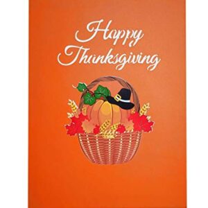 iGifts And Cards Happy Thanksgiving Pumpkin Pop Up Greeting Card - Awesome Thank You Gift, Family Celebration, Feast In A Basket Centerpiece, Blessings, Beautiful, Cool Pilgrim Hat Decoration, 6" X 8"