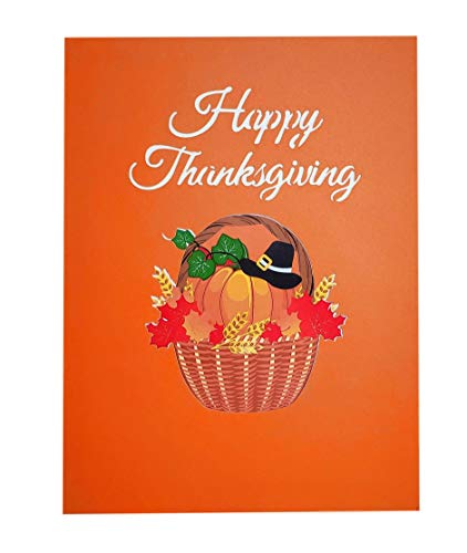 iGifts And Cards Happy Thanksgiving Pumpkin Pop Up Greeting Card - Awesome Thank You Gift, Family Celebration, Feast In A Basket Centerpiece, Blessings, Beautiful, Cool Pilgrim Hat Decoration, 6" X 8"