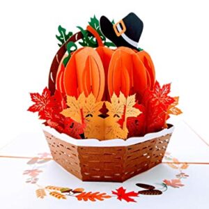 iGifts And Cards Happy Thanksgiving Pumpkin Pop Up Greeting Card - Awesome Thank You Gift, Family Celebration, Feast In A Basket Centerpiece, Blessings, Beautiful, Cool Pilgrim Hat Decoration, 6" X 8"