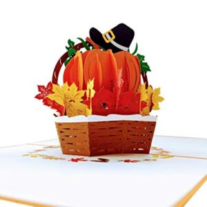 iGifts And Cards Happy Thanksgiving Pumpkin Pop Up Greeting Card - Awesome Thank You Gift, Family Celebration, Feast In A Basket Centerpiece, Blessings, Beautiful, Cool Pilgrim Hat Decoration, 6" X 8"