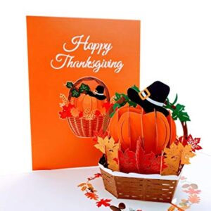 iGifts And Cards Happy Thanksgiving Pumpkin Pop Up Greeting Card - Awesome Thank You Gift, Family Celebration, Feast In A Basket Centerpiece, Blessings, Beautiful, Cool Pilgrim Hat Decoration, 6" X 8"