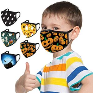 5/10pcs fashion halloween classic pattern face bandanas washable reusable facewear for kids boy girl (5pc,c)