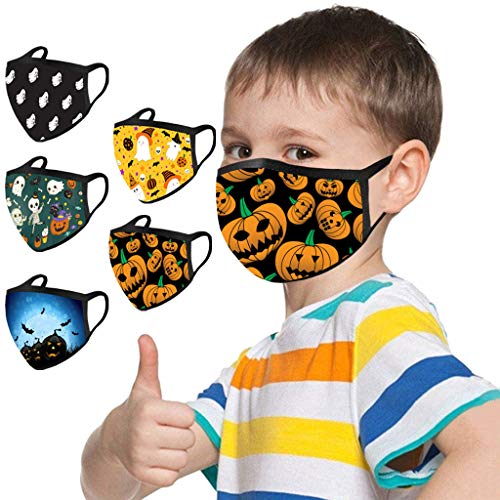 5/10PCS Fashion Halloween Classic Pattern Face Bandanas Washable Reusable Facewear for Kids Boy Girl (5PC,c)